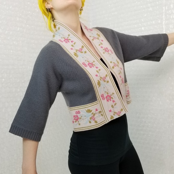 Plenty by Tracy Reese grey wool crop cardigan - Picture 3 of 8